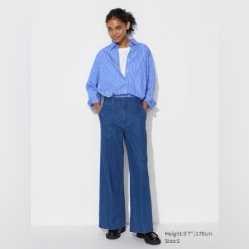 Uniqlo Women's Blue Wide Leg Trousers Jean Pants sz Small